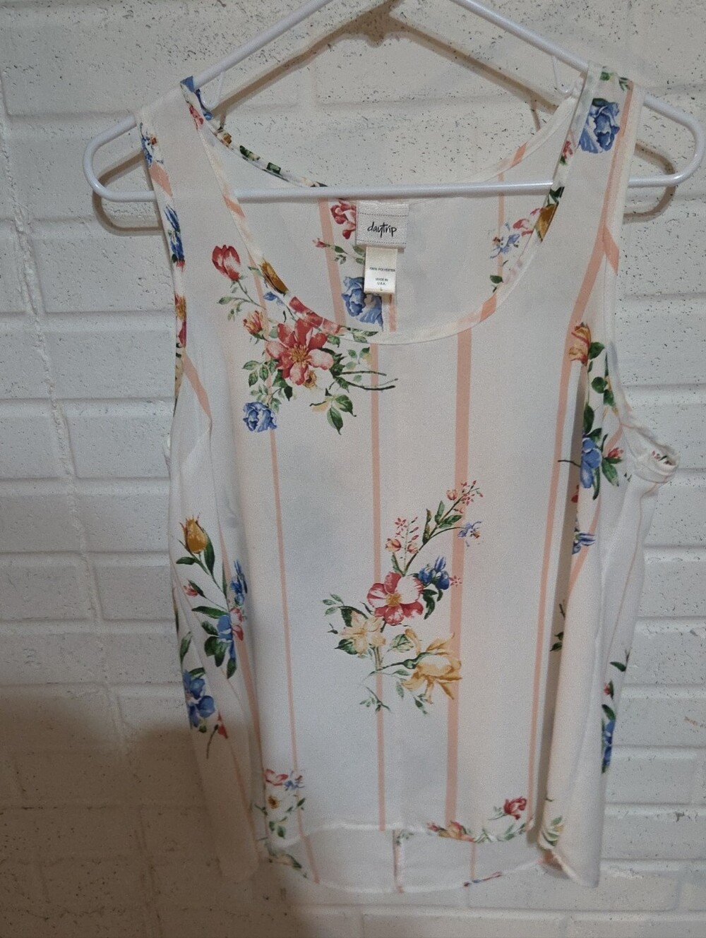 Daytrip White Floral Stripe Sleeveless Tank